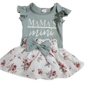 Mama's Mini Floral Skirt And  Green and White Onsie